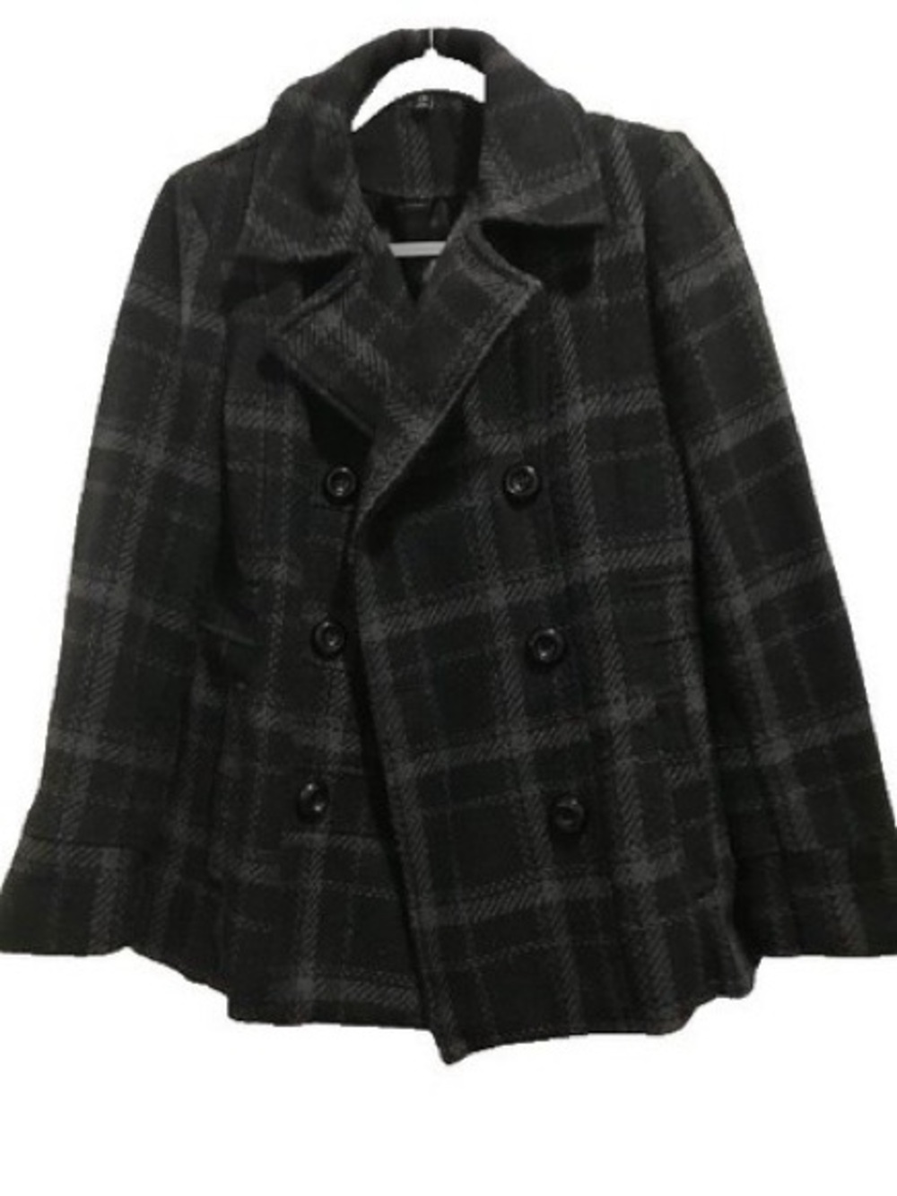 George brand double-breasted plaid wool-blend peacoat Black & Gray size medium